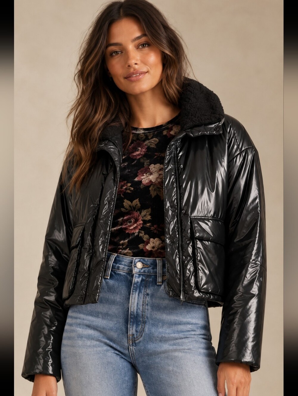 ALL IN MOTION BLACK CROPPED MID WEIGHT PUFFER JACKET LARGE NWT